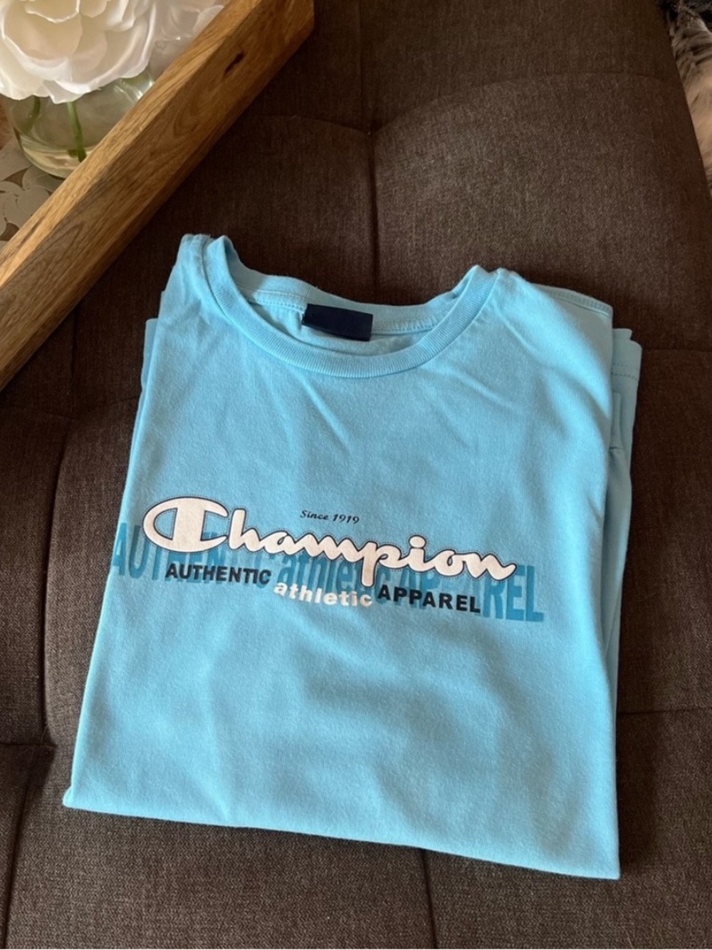 Boys Champion Turquoise Blue Long Sleeve Logo Shirt Like NEW